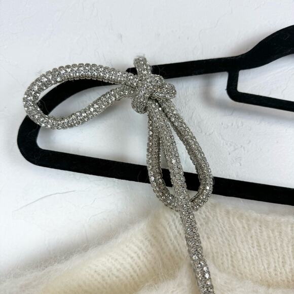 ROCHA ROMA Straight Neck Rhinestone Bow Off-The-Shoulder Alpaca Sweater Cream - Picture 9 of 15